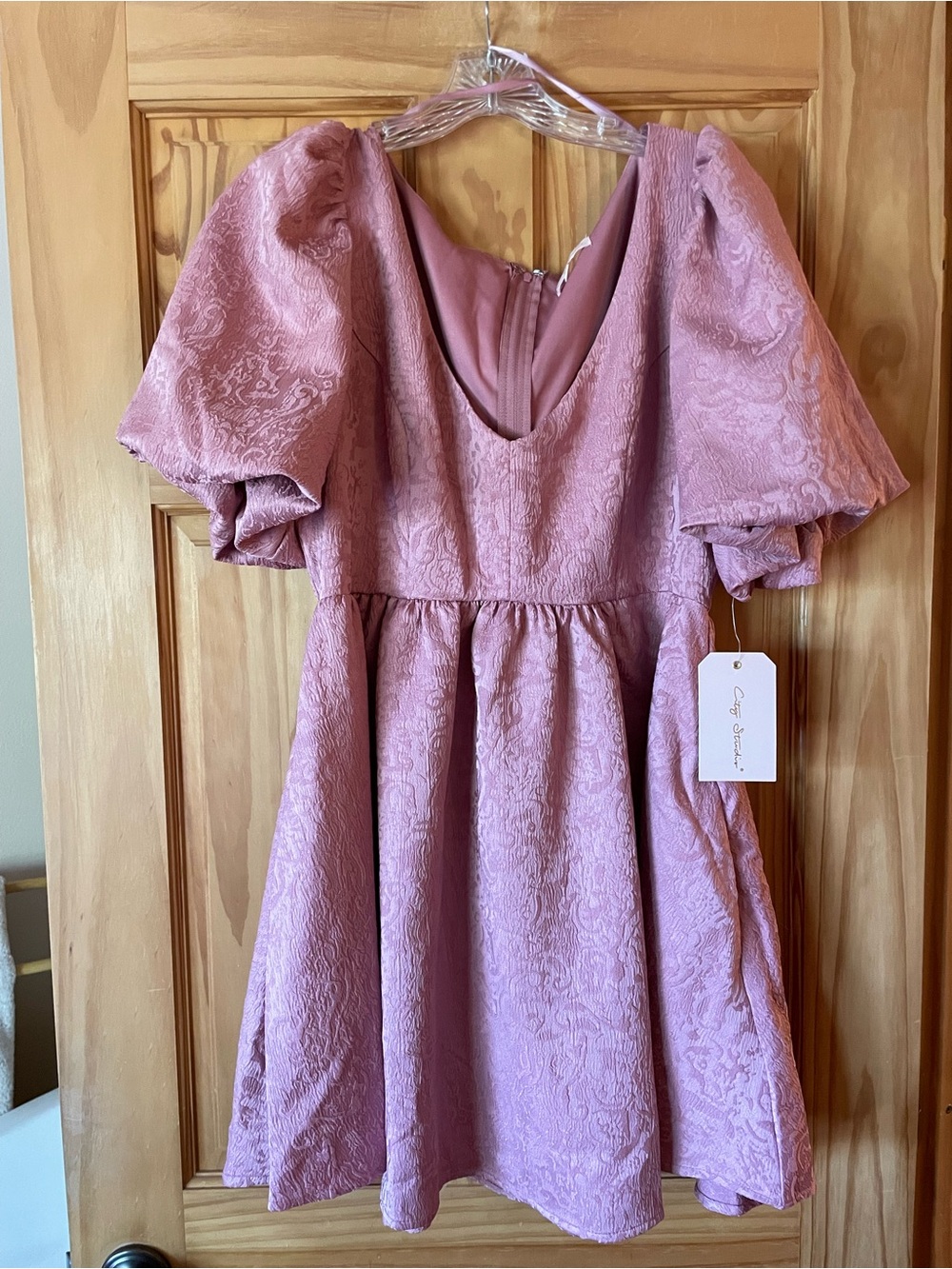 City Studios Rose Puff-Sleeve Jacquard Mini Dress